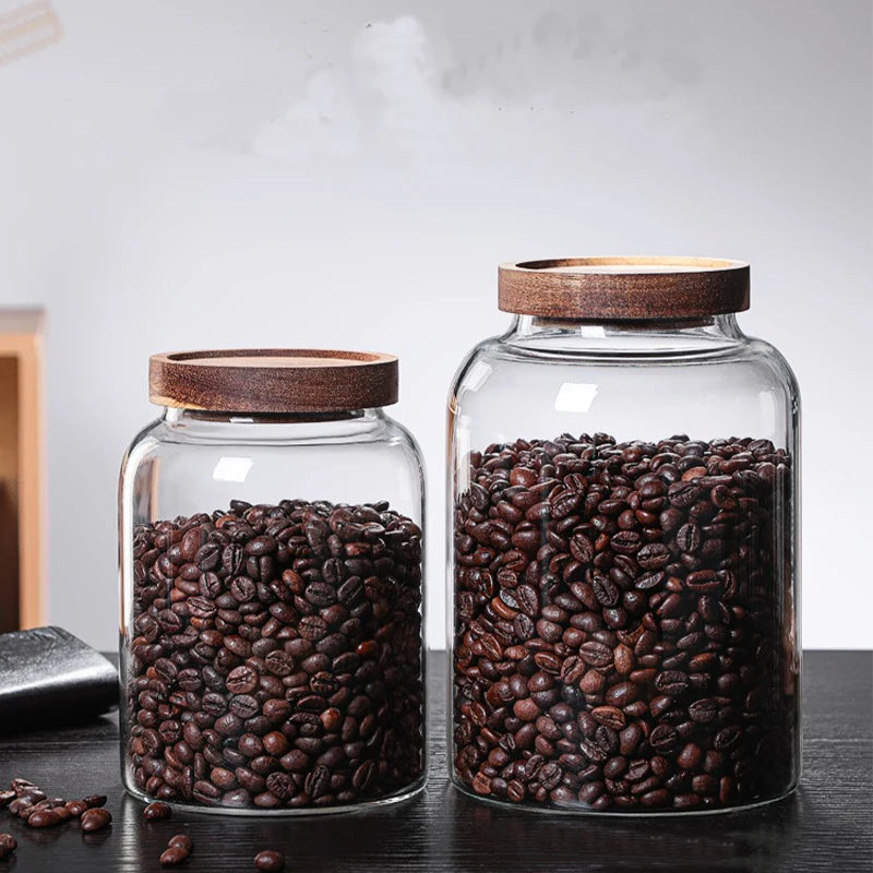 New Coffee Beans Vacuum Sealed Tank – Transparent Glass Food Storage Jar