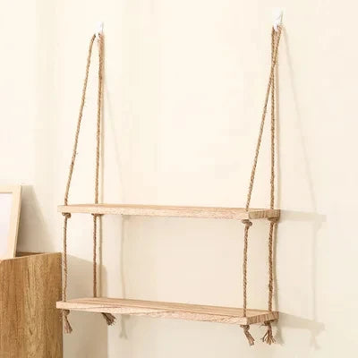Wooden Hanging Rope Shelves – 1/2/3-Tier Wall Decor