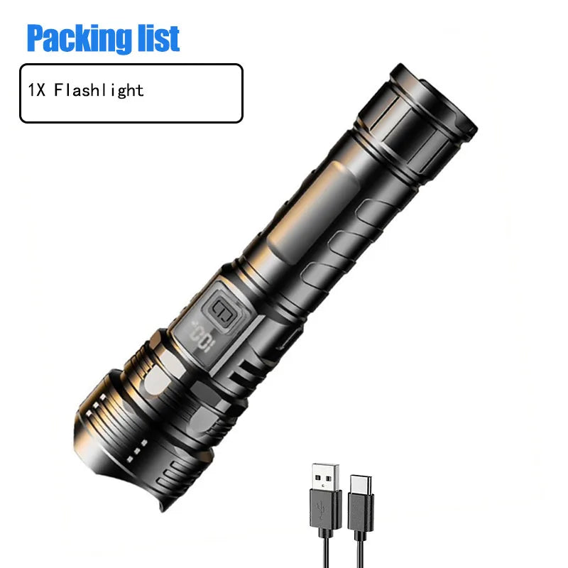 Super Bright LED Tactical Flashlight – Zoomable Emergency Torch with Built-in Battery