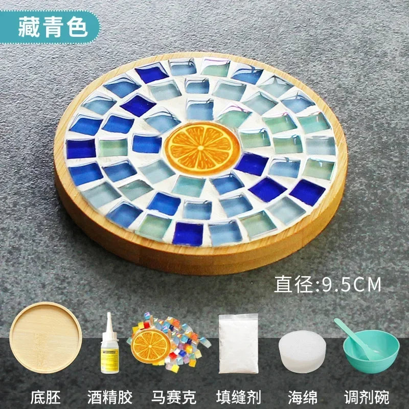 Handmade DIY Mosaic Cup Mat – Bamboo Pad Heart & Square Coaster for Parent-Child Early Education Crafting