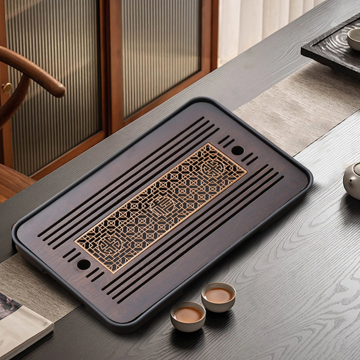 Chinese Traditional Bamboo Tea Tray with Water Storage Box – Vintage Rustic Style Tea Serving Tray for Home and Office