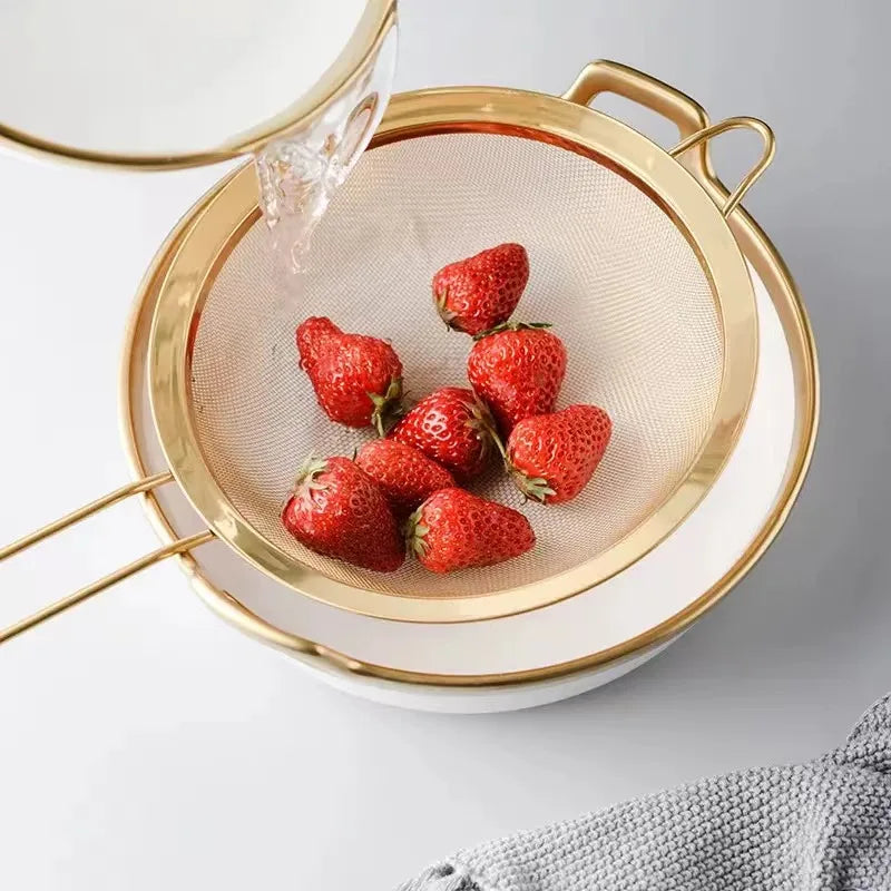 Stainless Steel Gold Mesh Egg Beater – Separate Oil Strainer, Flour Sifter, Sieve Colanders, Flour & Coffee Mesh Filter, Kitchen Bakeware
