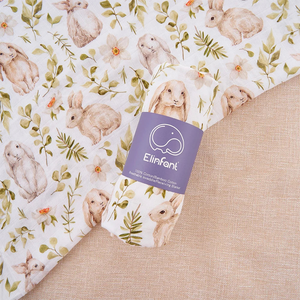 Elinfant Bamboo Cotton Muslin Swaddle Blanket – 120x110cm Baby Wrap Towel