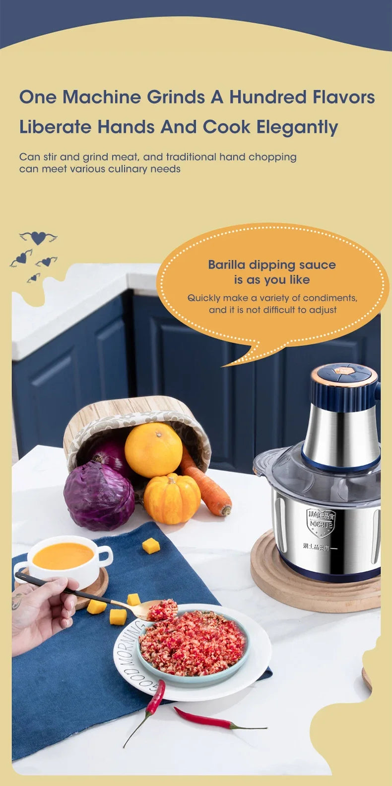 Electric Meat Grinder – 304 Stainless Steel Food Processor, Multifunctional Slicer, Mincer & Baby Food Processor