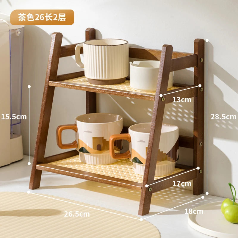 2-Tier Bamboo Kitchen Storage Rack & Organizer Shelf