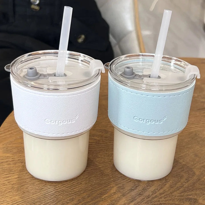 400ml Couple Coffee Mug with Straw and Lid