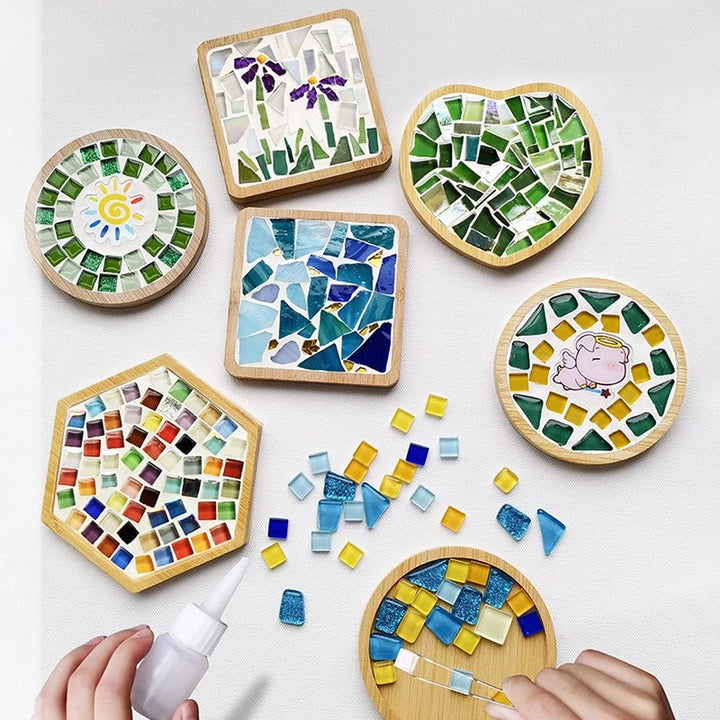 Handmade DIY Mosaic Cup Mat – Bamboo Bottom Pad for Early Education & Creative Crafting