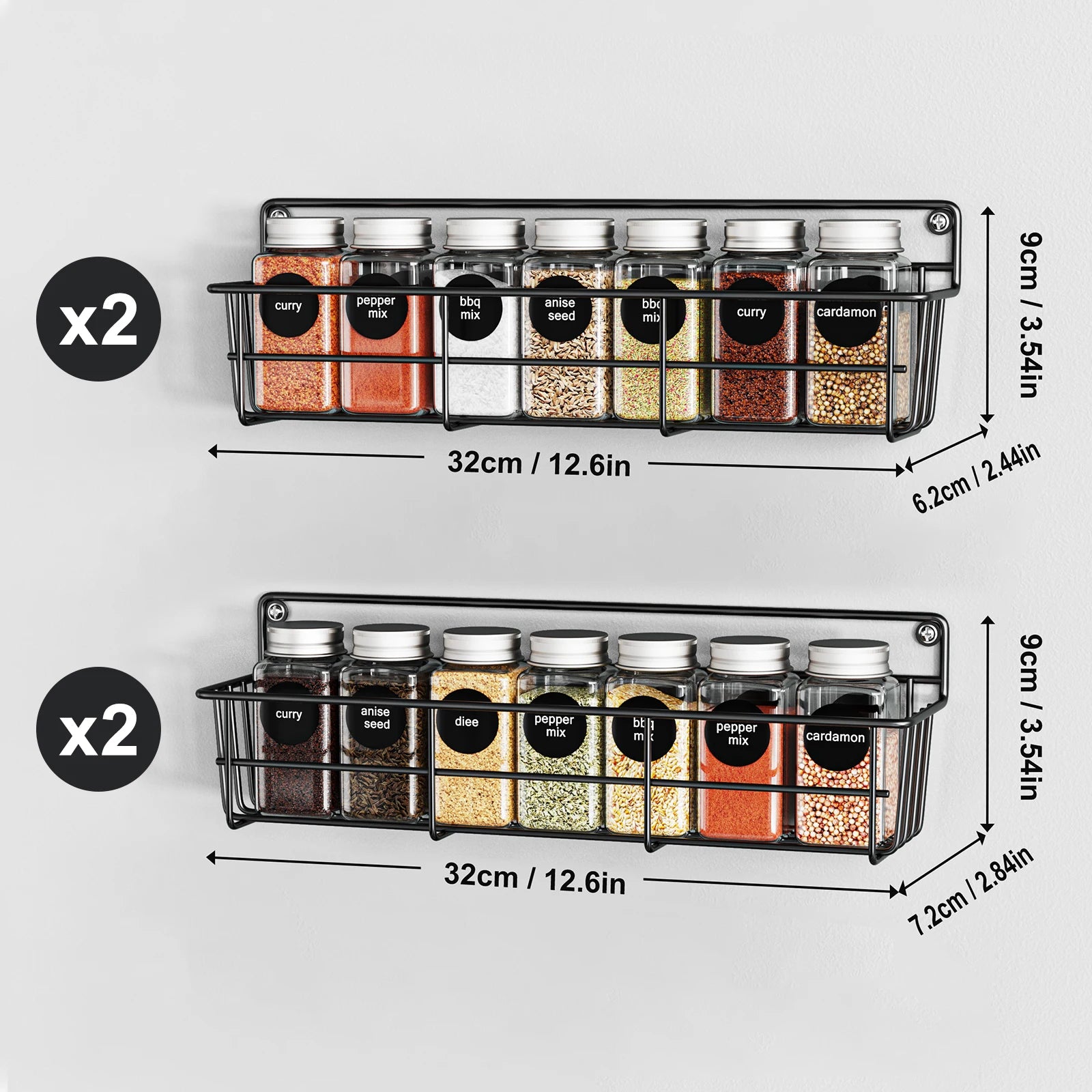 4PCS Kitchen Spice Organizers – Wall Mount Hanging Pantry Shelf, Multilayer Seasoning Rack for Cabinet, Black Metal Basket