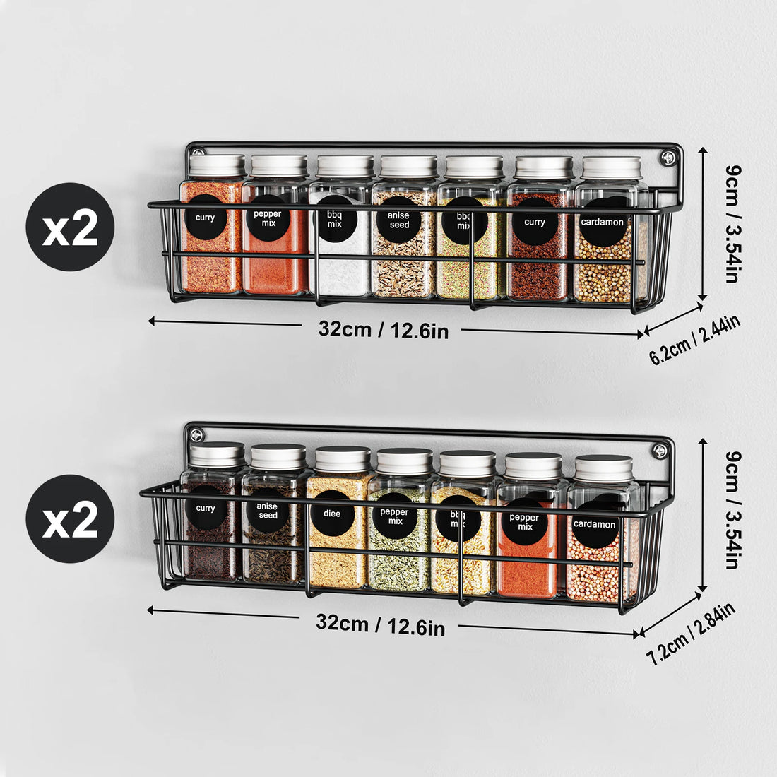 4PCS Kitchen Spice Organizers – Wall Mount Hanging Pantry Shelf, Multilayer Seasoning Rack for Cabinet, Black Metal Basket