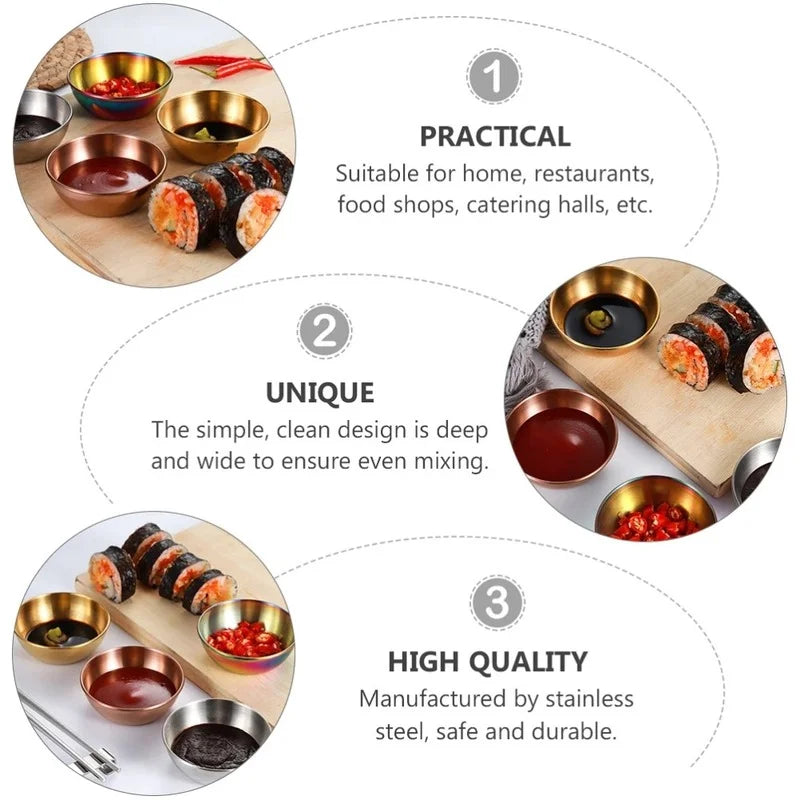 4PCS/2PCS Stainless Steel Golden Sauce Dishes – Appetizer, Seasoning, and Serving Dishes Set, Spice Plates, Kitchen Tableware