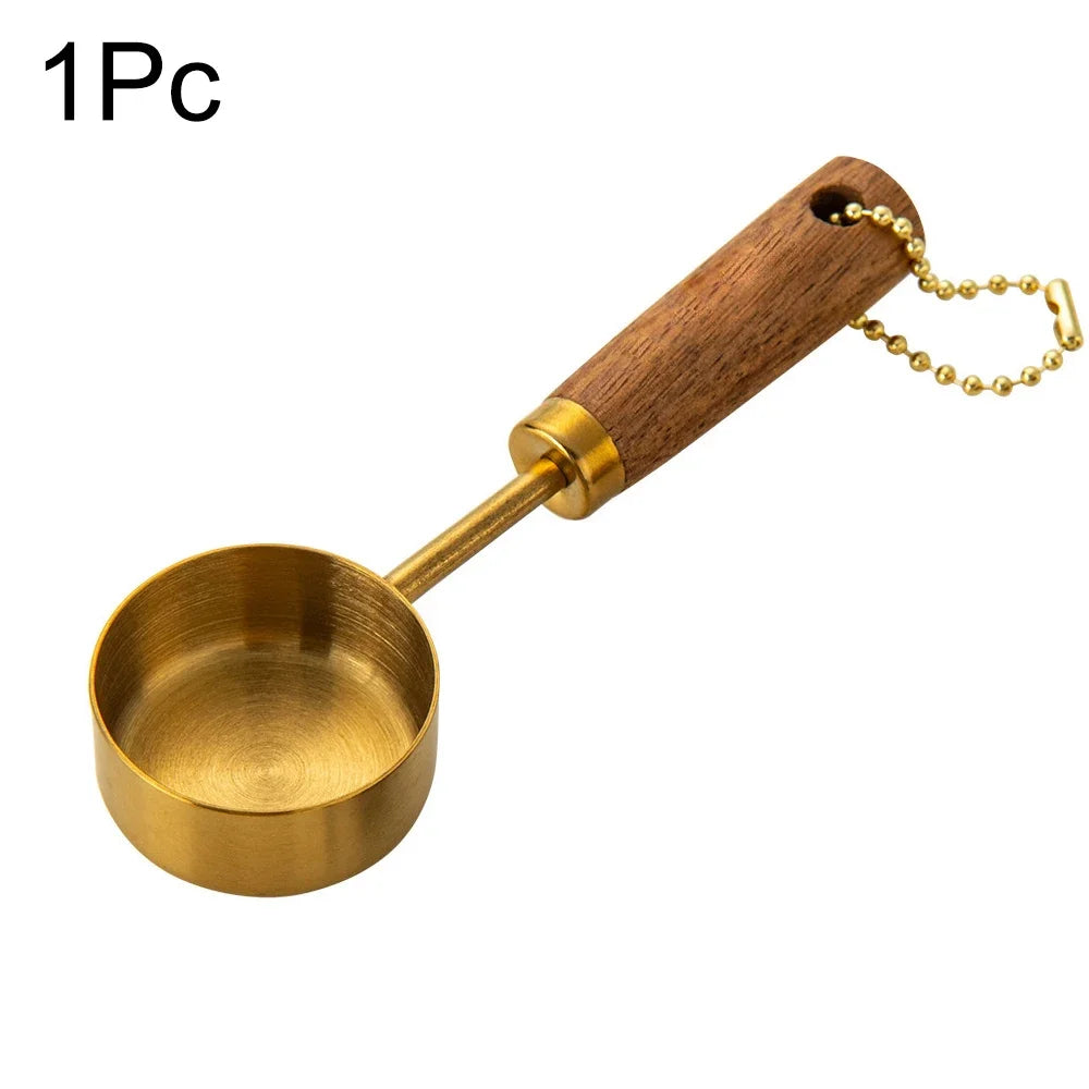 1/4/8PCS Measuring Cup Spoon Set – Stainless Steel with Wooden Handle, Coffee, Flour, Bartending & Kitchen Cooking Gadget