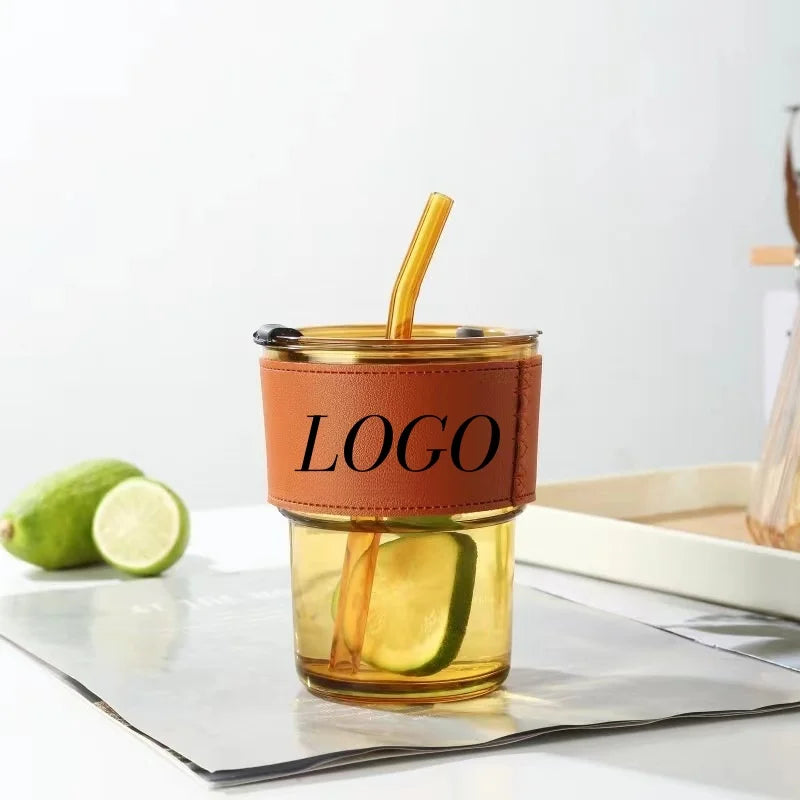 Custom Glass Cups with Lids & Straws