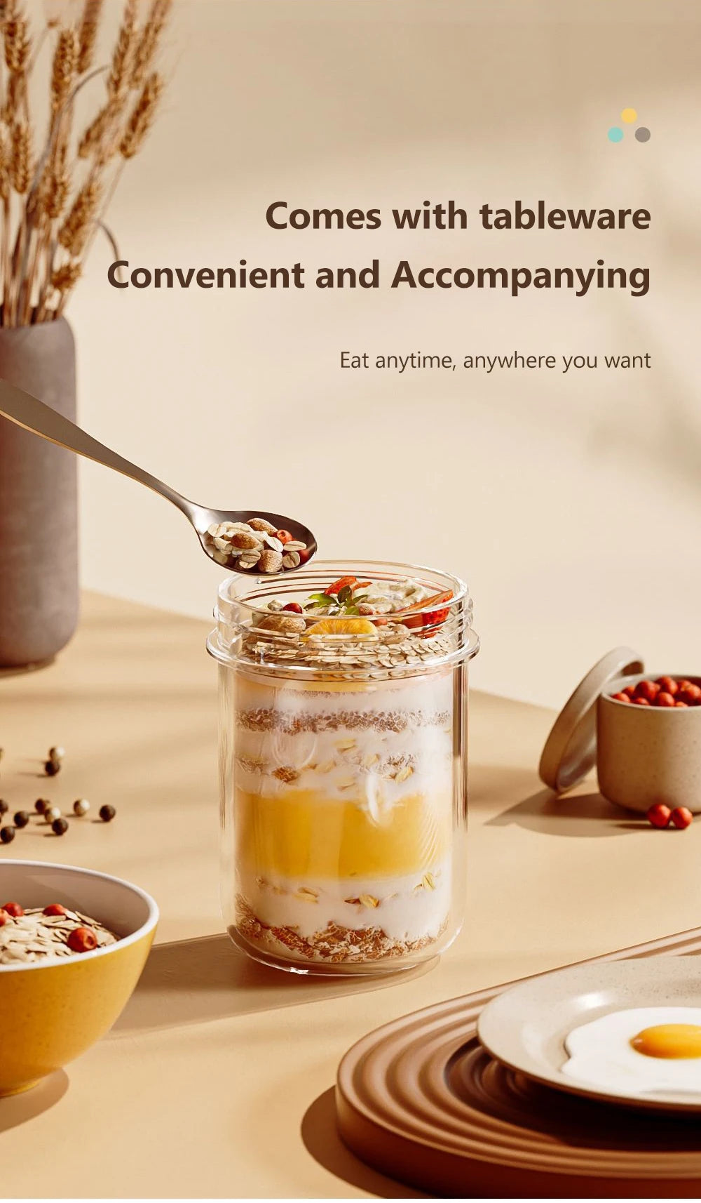 430ML New Breakfast Cup – Oatmeal, Cereal, Nut, Yogurt, and Salad Container with Lid & Spoon