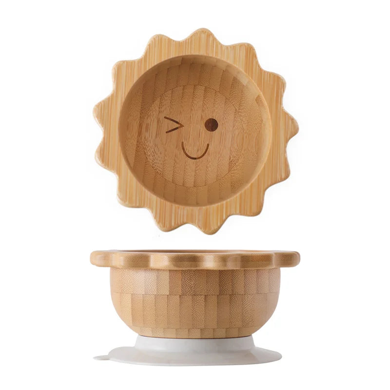Baby Wooden Tableware Set - Bamboo Plate, Bowl, Fork & Spoon