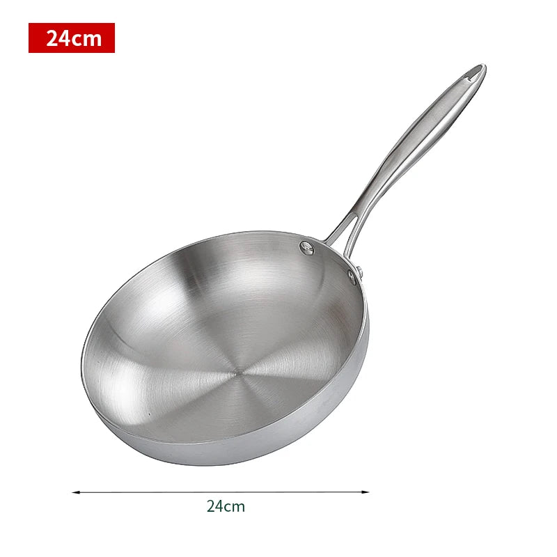 304 Stainless Steel Frying Pan – Non-Stick Pan for Fried Steak, Uncoated Kitchen Cookware for Gas Stoves and Induction Cookers
