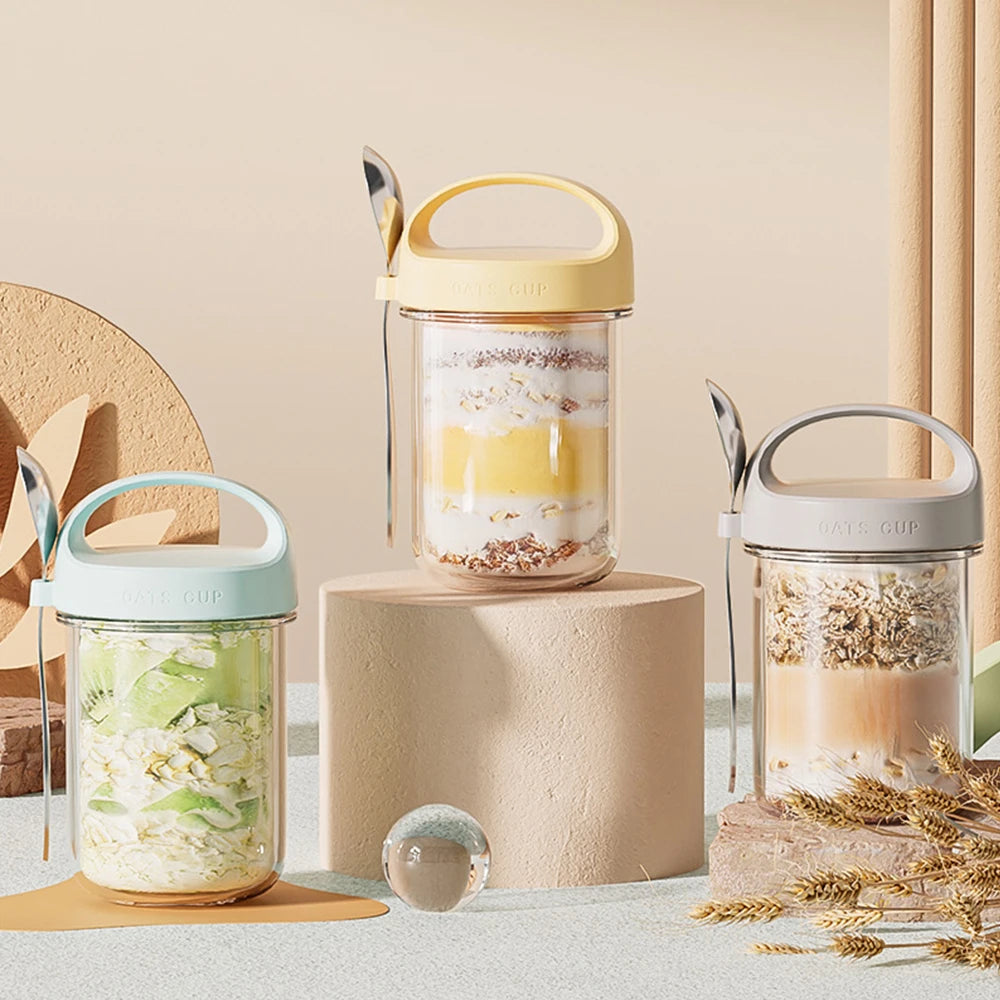 430ML New Breakfast Cup – Oatmeal, Cereal, Nut, Yogurt, and Salad Container with Lid & Spoon