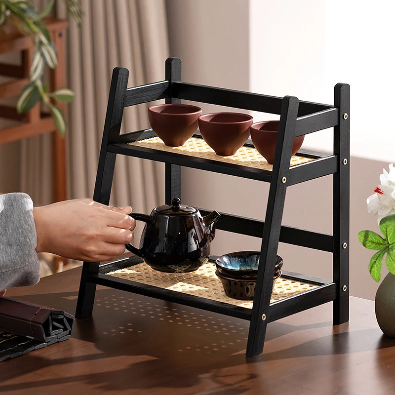 2-Tier Bamboo Kitchen Storage Rack & Organizer Shelf