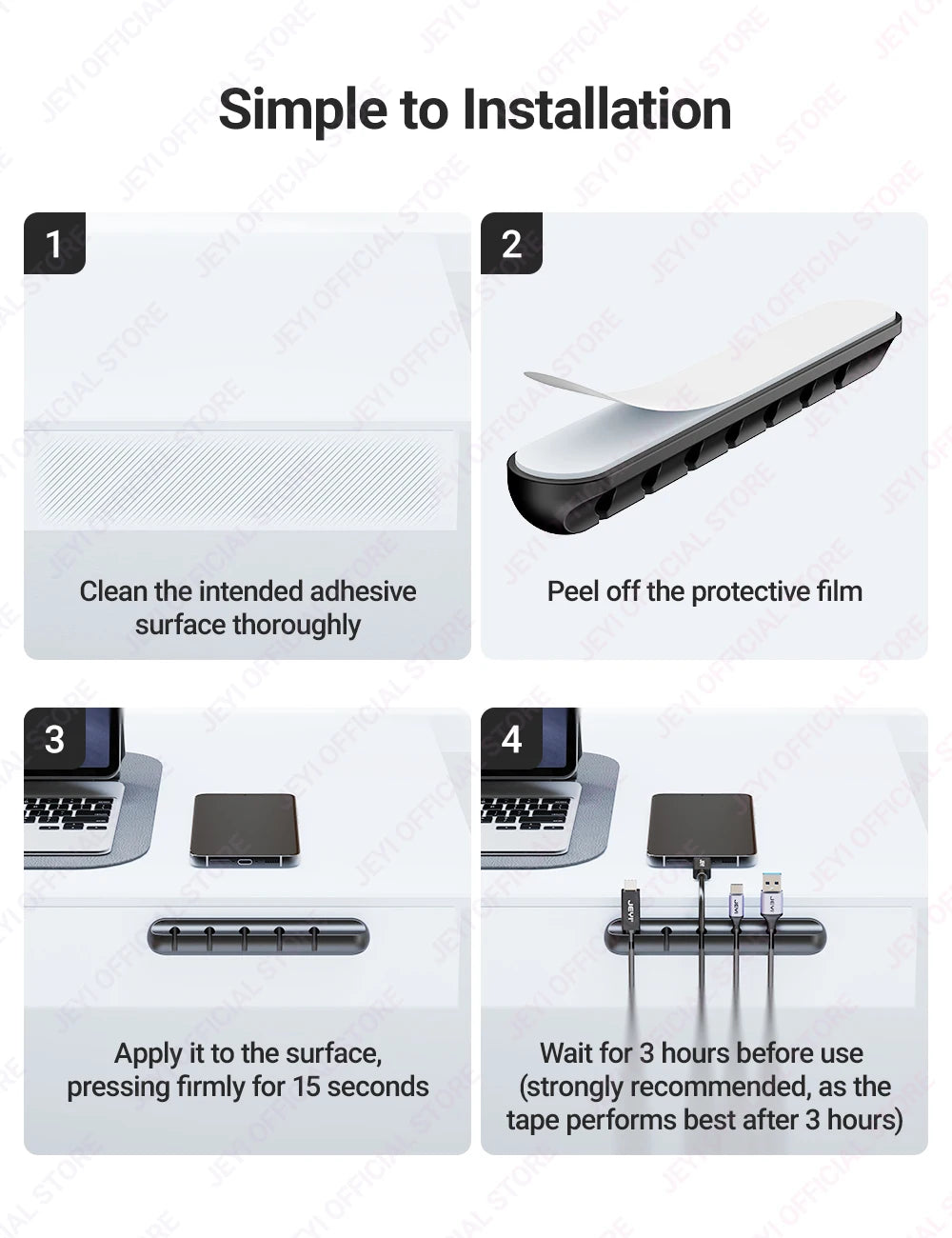 JEYI Adhesive Cable Clips – Cord Organizer for Desk, USB, Power & Charging Cables