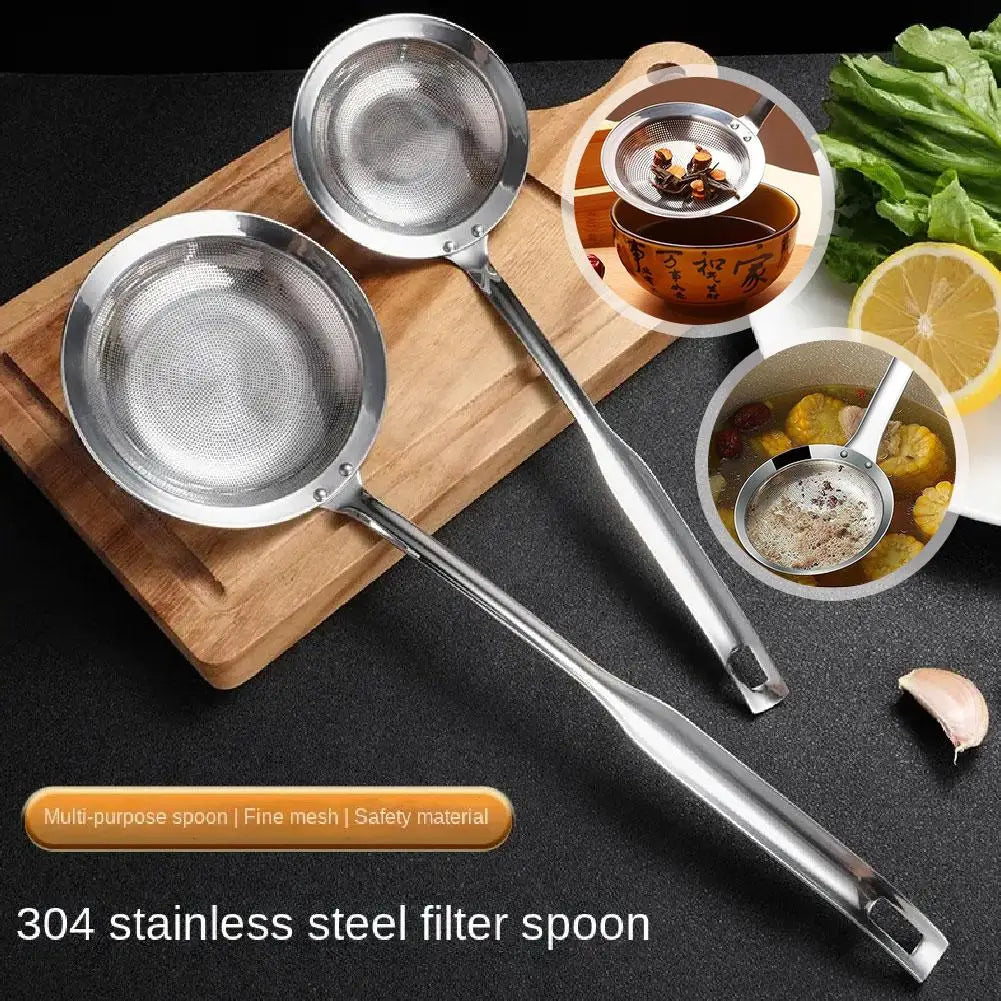 Steel Fat Skimmer Spoon – Fine Mesh Strainer with Handle for Skimming Oil, Grease, and Foam