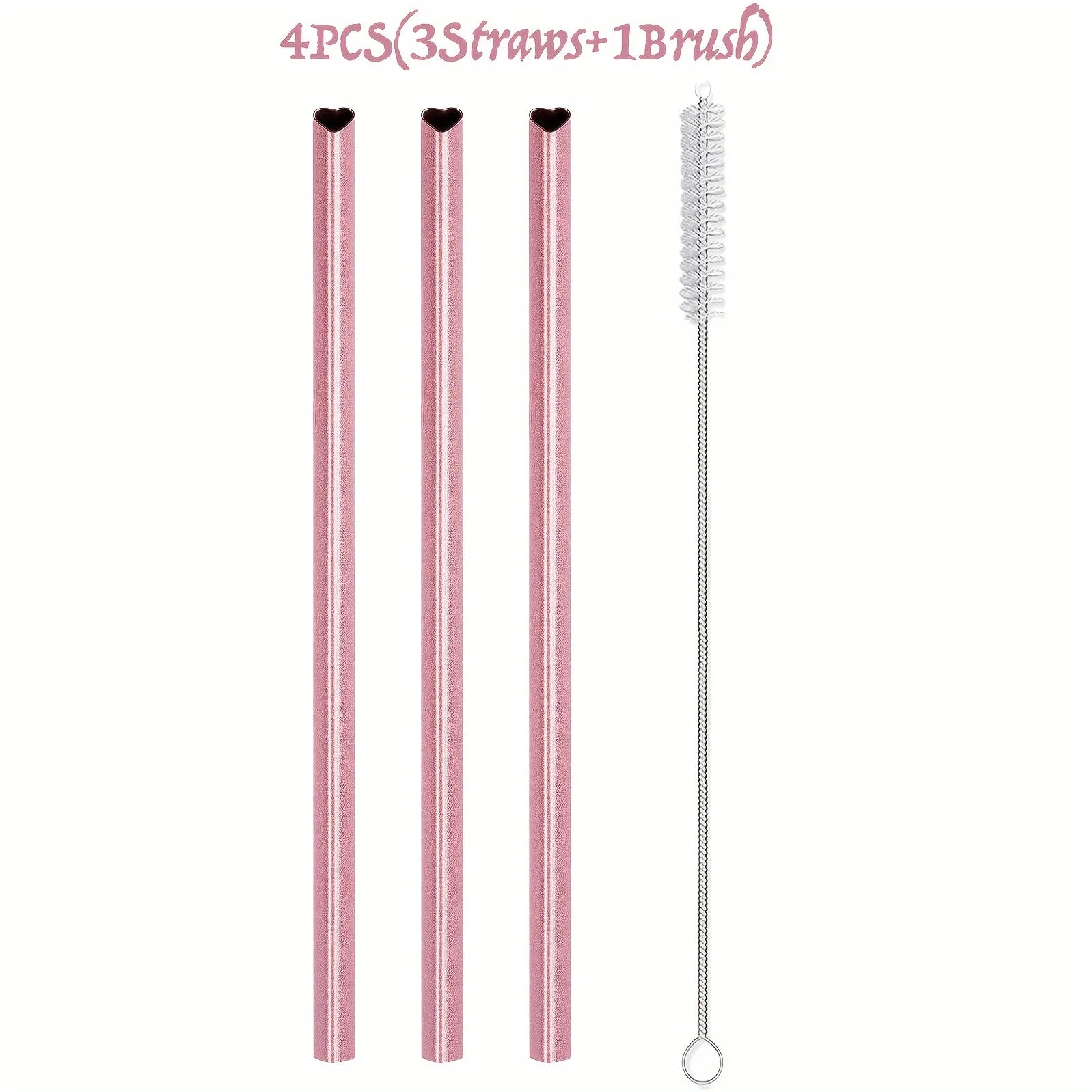 Heart-Shaped Pink Metal Straw Set – 304 Stainless Steel with Cleaning Brush