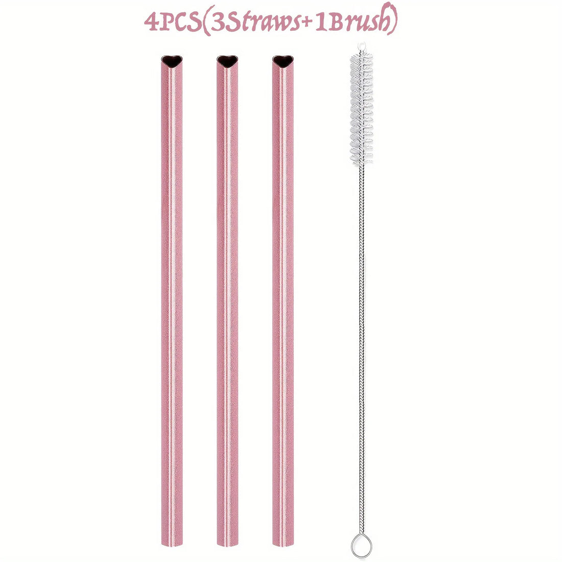 Heart-Shaped Pink Metal Straw Set – 304 Stainless Steel with Cleaning Brush