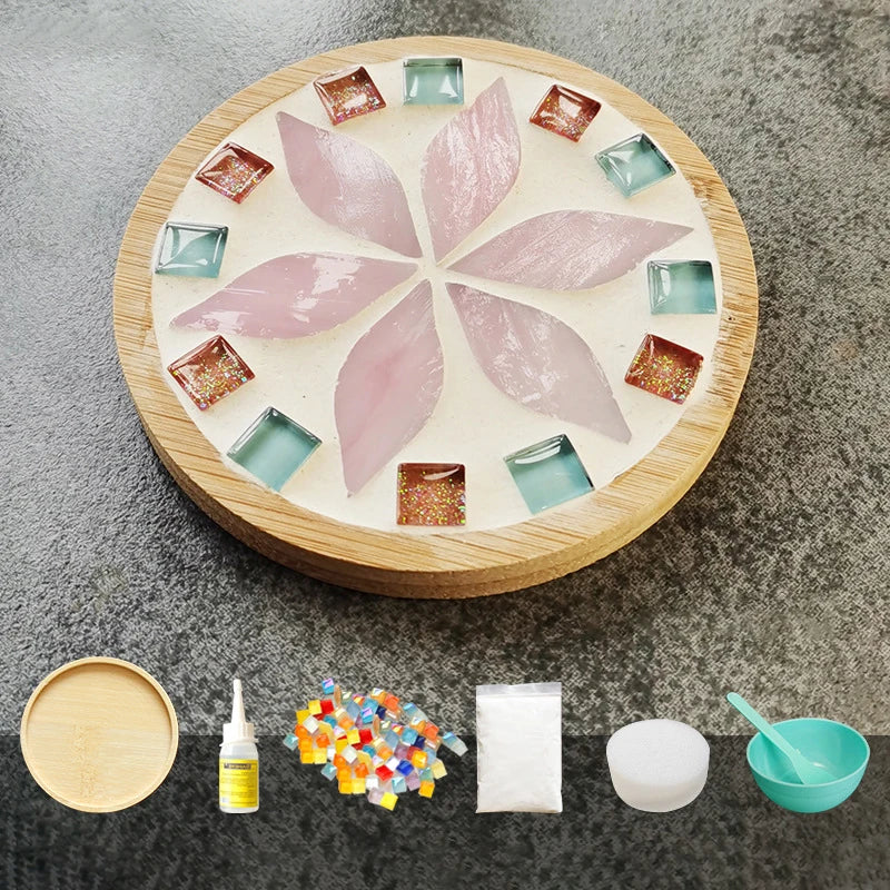 Handmade DIY Mosaic Cup Mat – Bamboo Bottom Pad for Early Education & Creative Crafting