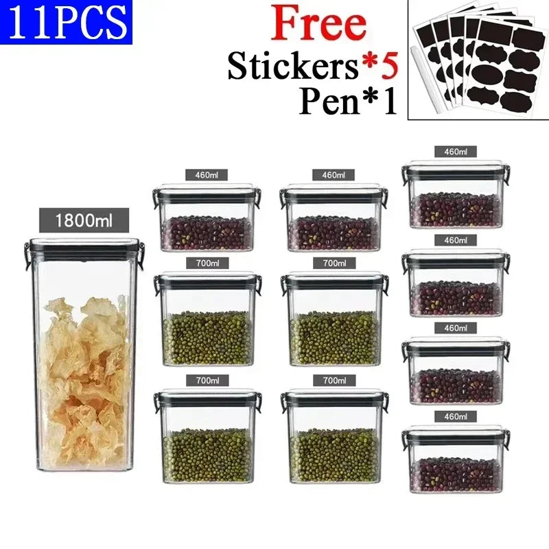 460-1800ML Set Kitchen Stackable Sealed Jars – Plastic Food Storage Box, Multigrain Tank Bottle, Dried Fruit & Tea Storage Containers
