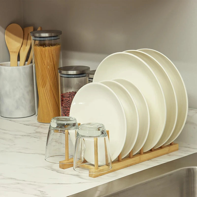 Bamboo Dish Drainer Rack & Plate Display Stand
