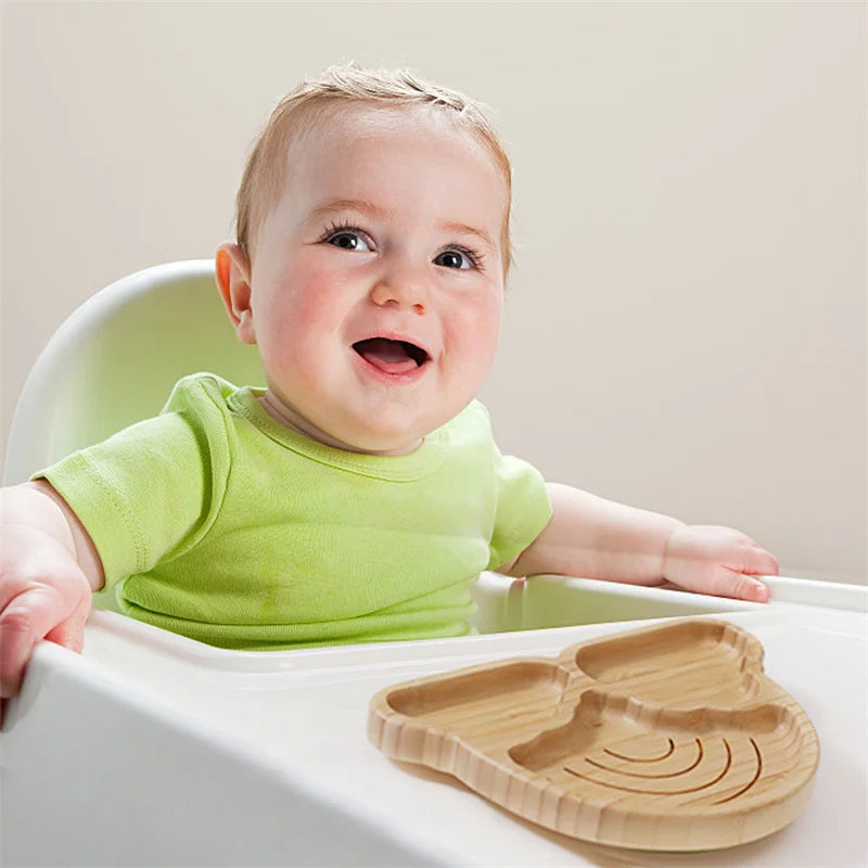 Baby Wooden Tableware Set - Bamboo Plate, Bowl, Fork & Spoon