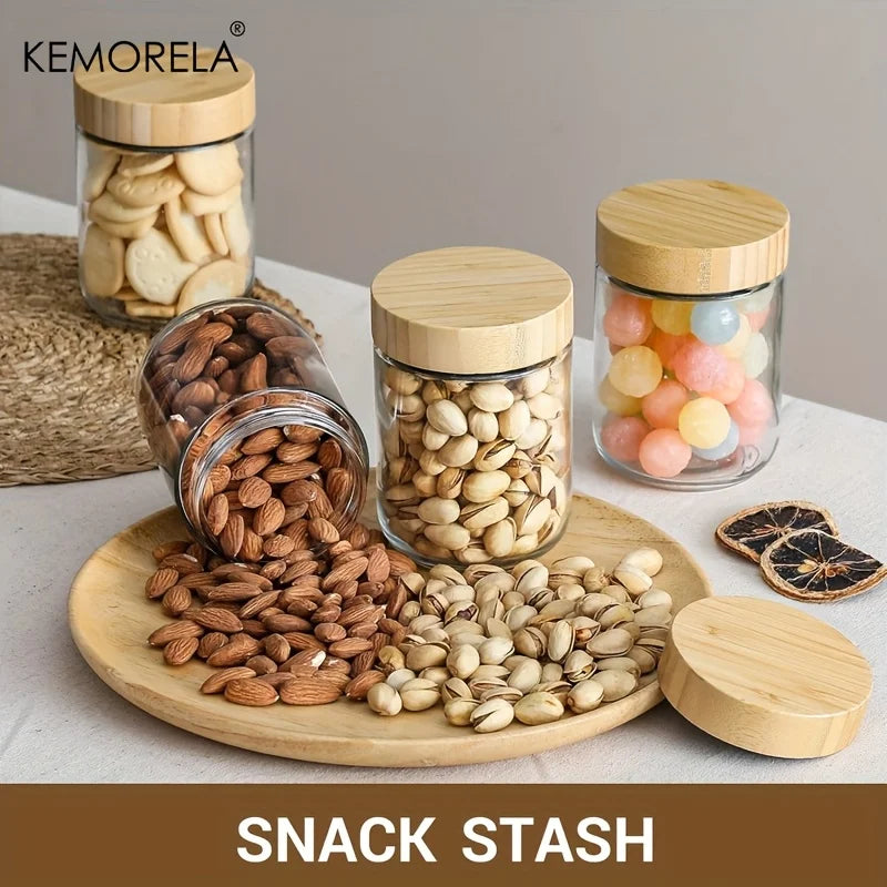 KEMORELA Glass Jars with Airtight Bamboo Lids – 2/4PCS, 290/470ML, Perfect for Overnight Oats and Salads