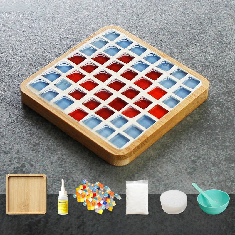 Handmade DIY Mosaic Cup Mat – Bamboo Bottom Pad for Early Education & Creative Crafting