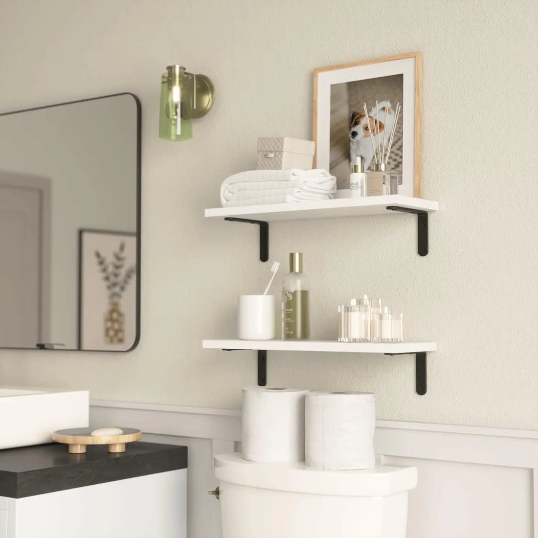 2-Piece Wooden Floating Wall Shelves – Decorative Storage for Bathroom, Bedroom & Living Room