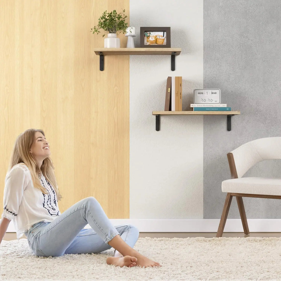 2-Piece Wooden Floating Wall Shelves – Decorative Storage for Bathroom, Bedroom & Living Room