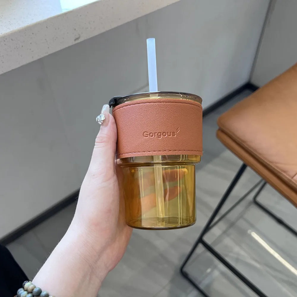 400ml Couple Coffee Mug with Straw and Lid