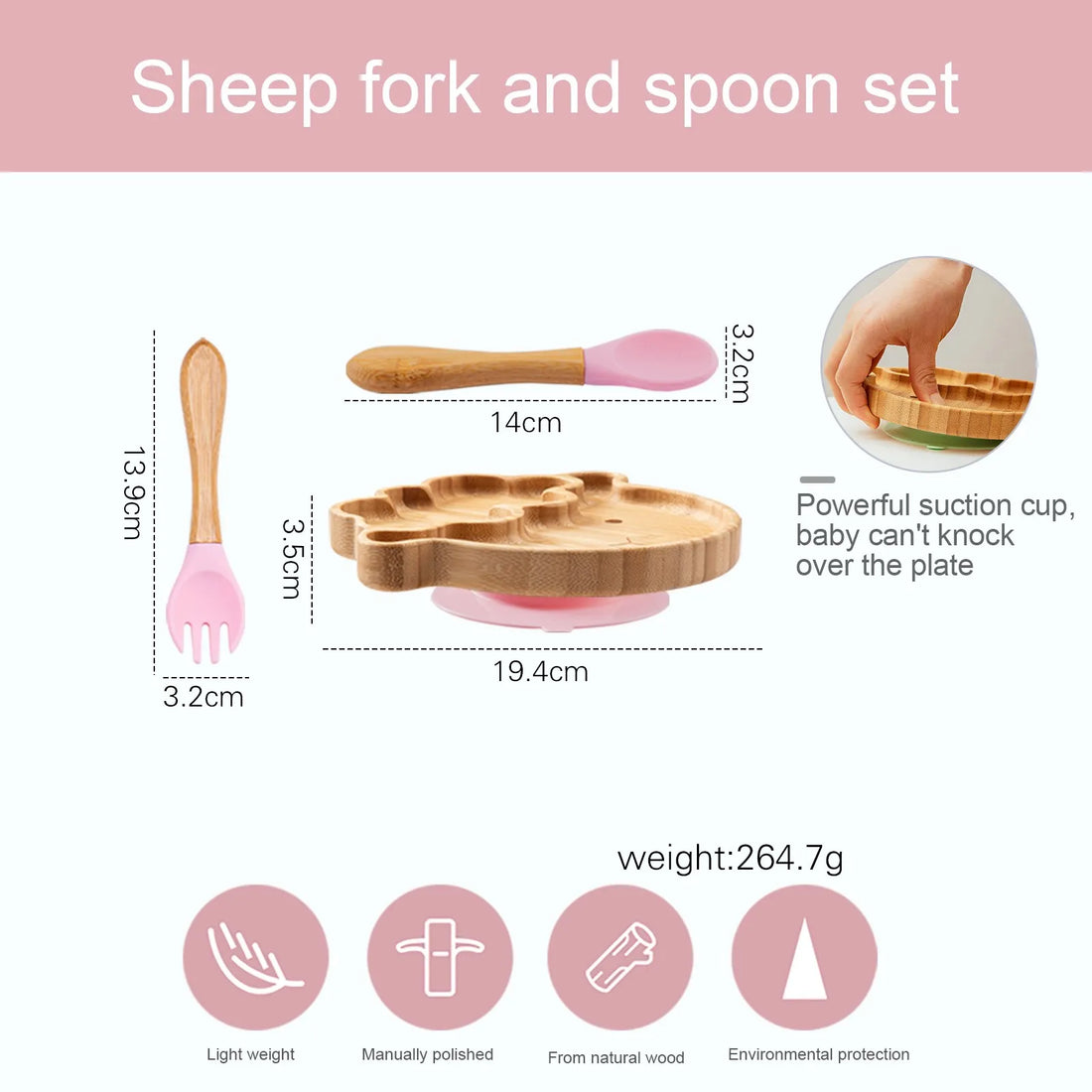 Baby Wooden Tableware Set - Bamboo Plate, Bowl, Fork & Spoon