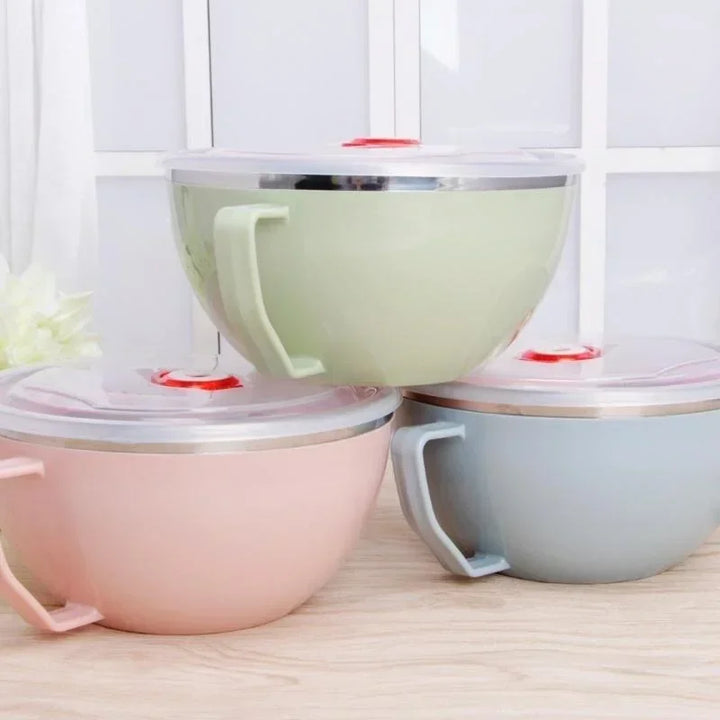 Stainless Steel Bowl with Handle – Solid Color, Anti-Scalding Design