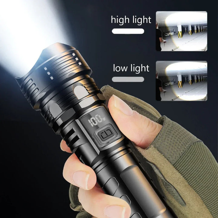 Super Bright LED Tactical Flashlight – Zoomable Emergency Torch with Built-in Battery