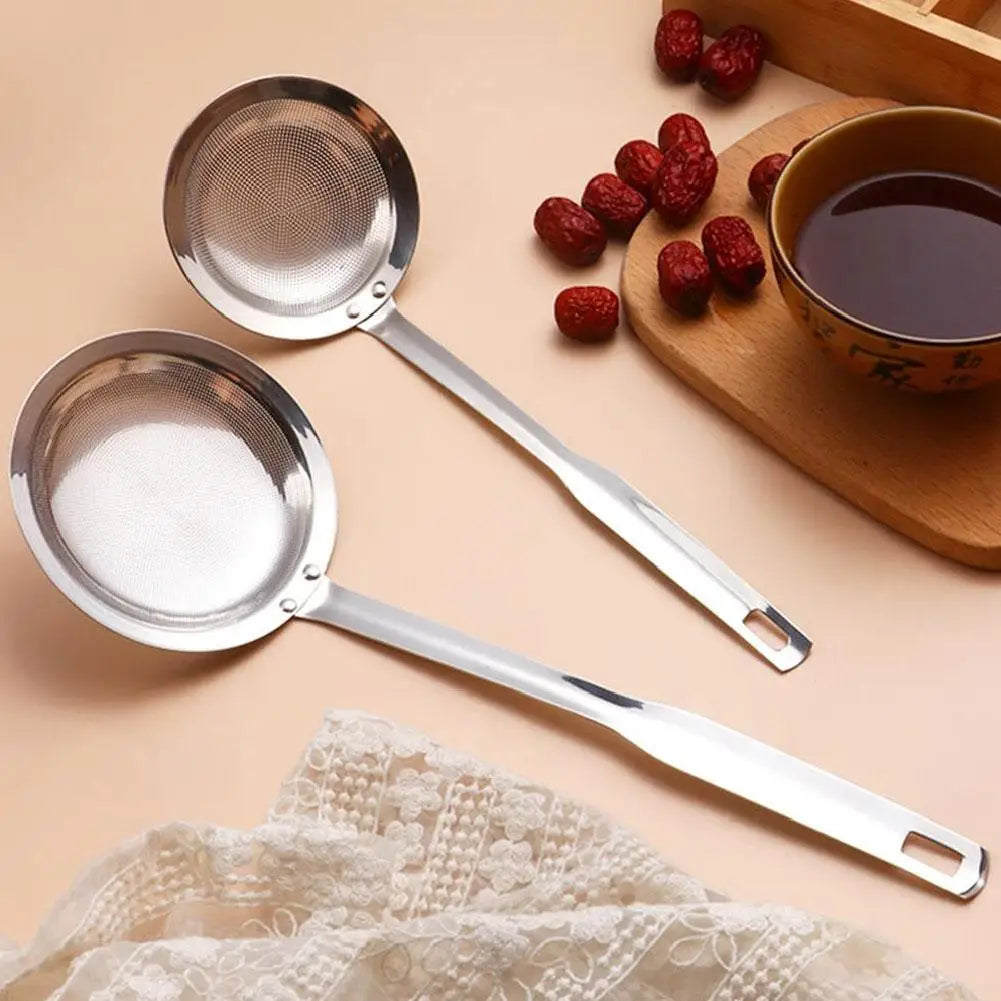 Steel Fat Skimmer Spoon – Fine Mesh Strainer with Handle for Skimming Oil, Grease, and Foam