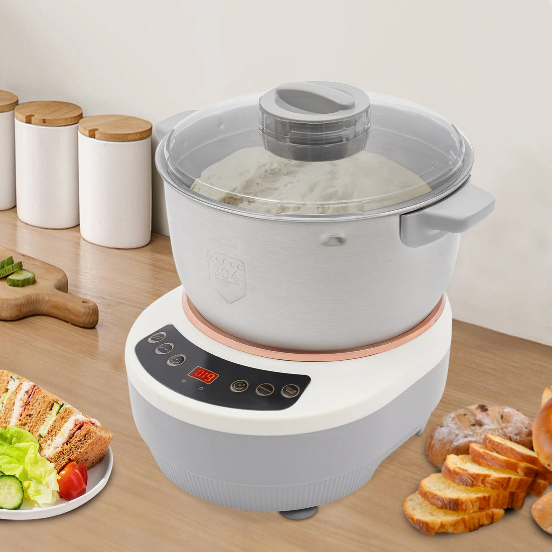 5L Electric Noodle Machine – Silver Household Noodle Making Dough Mixer with 304 Stainless Steeless Steel Silicone ABS 110V 60Hz