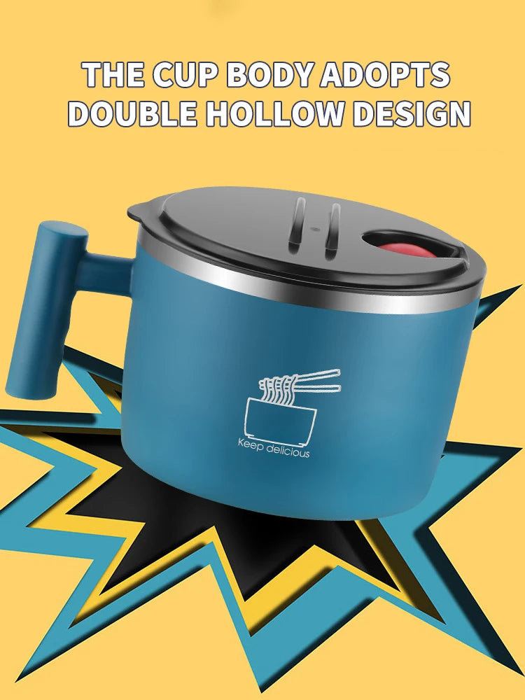 Stainless Steel Bowl with Lid – Sealed, Portable Drain Bowl for Instant Noodles