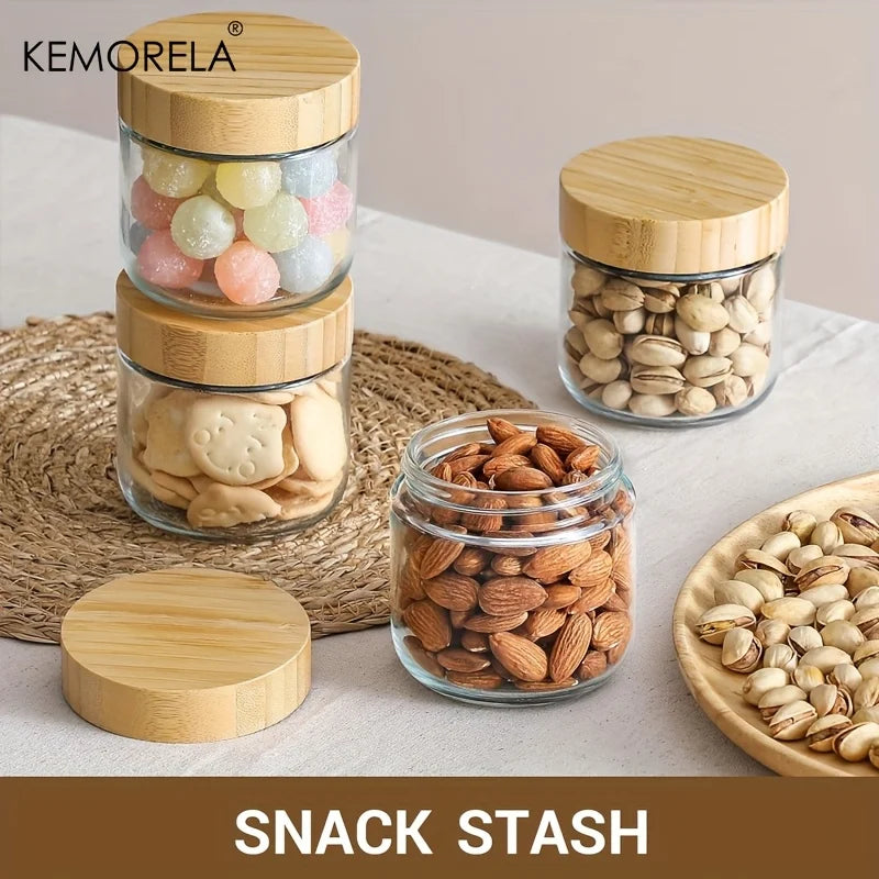 KEMORELA Glass Jars with Airtight Bamboo Lids – 2/4PCS, 290/470ML, Perfect for Overnight Oats and Salads