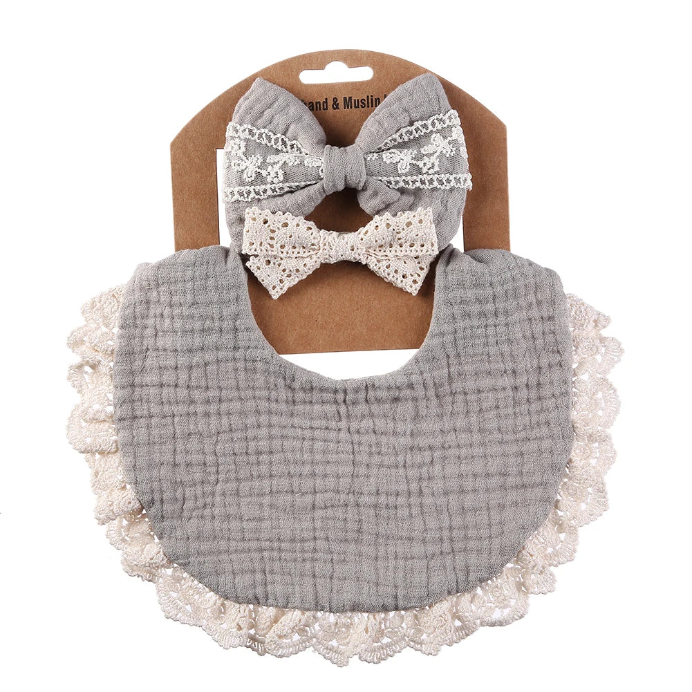 3-Piece Muslin Cotton & Bamboo Baby Bib Set with Tassel Lace