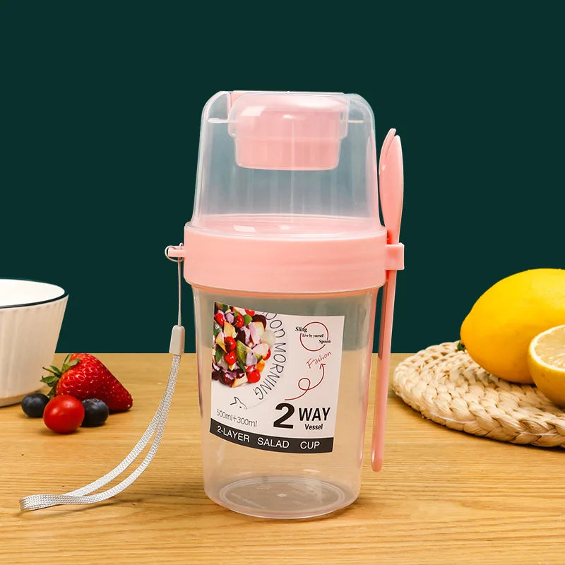 Carry Breakfast Cups – Salad, Yogurt, Cereal, Oatmeal, Snacks, Parfait Containers with Forks and Dressing Holders