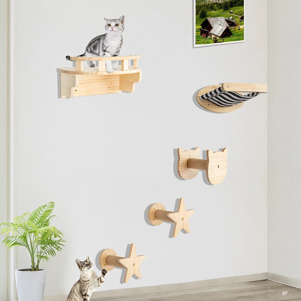 Wall-Mounted Cat Climbing Frame – 50cm Ladder, Hammock, Sisal Post & Pedal for Indoor Cats