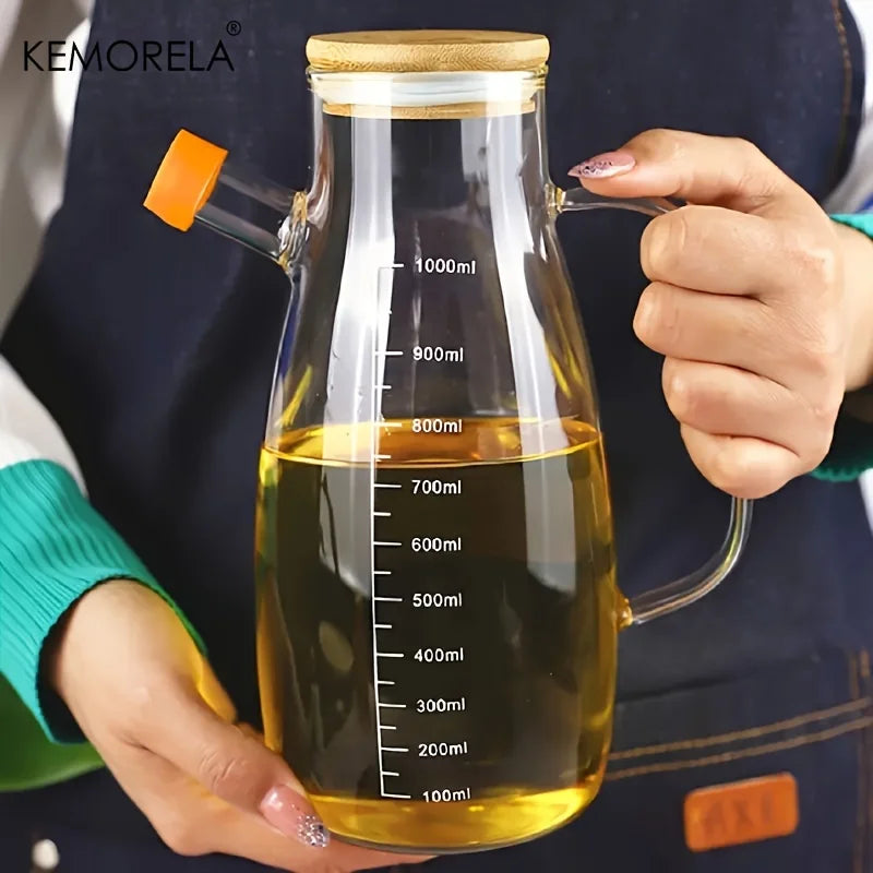 KEMORELA Glass Olive Oil Bottle – Leak-Proof BPF Oil Condiment Container for Kitchen, BBQ, and Picnic