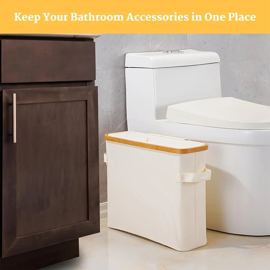 Bamboo Toilet Paper Holder with Lid – Enclosed Tissue Storage Box with Handle