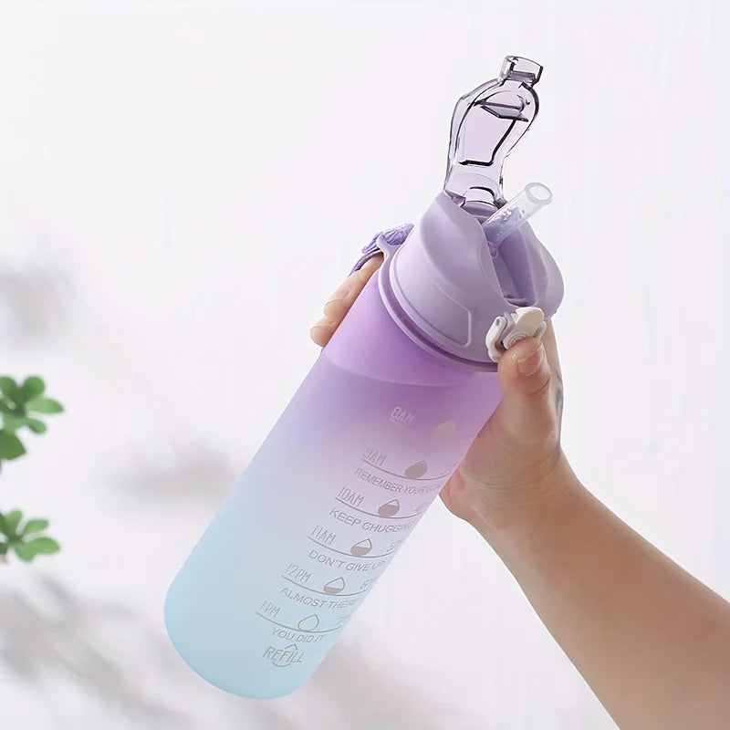 700ml Rainbow Frosted Sports Water Bottle – With Straw & Gradient Design