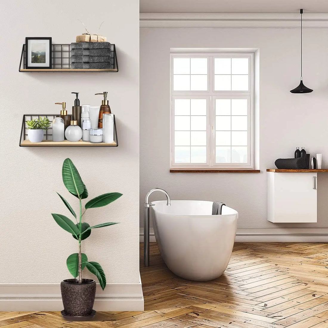 Wall-Mounted Wooden Storage Rack – No-Drill Display Shelf