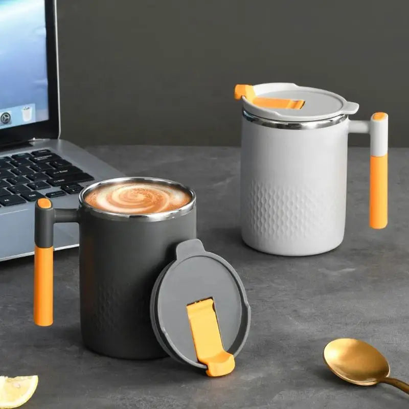 304 Stainless Steel Double Wall Insulated Coffee Cup – Household Kitchen Mug with Handle and Lid