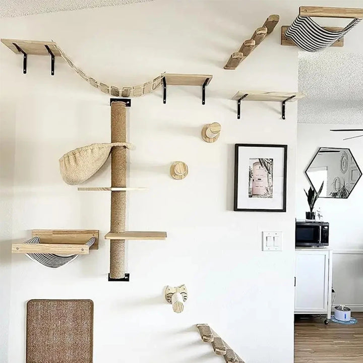 Wall-Mounted Cat Climbing Frame – 50cm Ladder, Hammock, Sisal Post & Pedal for Indoor Cats
